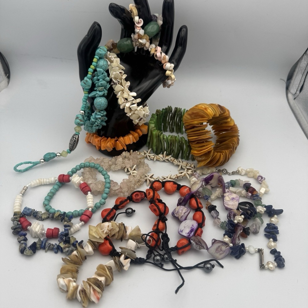 Vintage Beachy Bracelet Lot Mermaid Shell Surfer Jewelry Reseller‎ 21 Pc 1.57lb